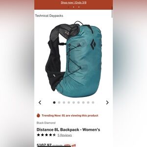 Teal Black Diamond Distance8 Backpack NWOT